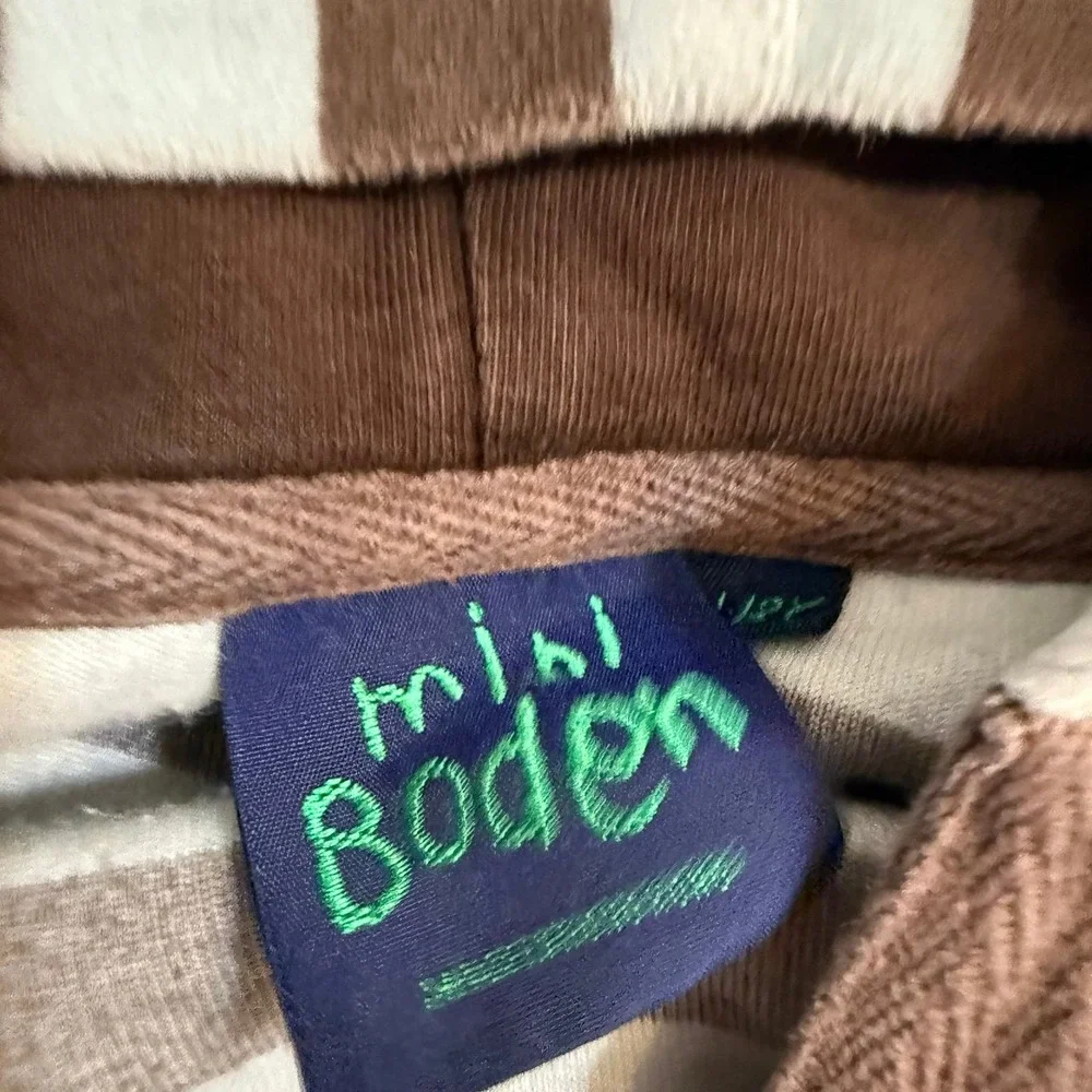 Mini Boden girls light blue/brown hoodie velvet hoodie‎ dress 11/12